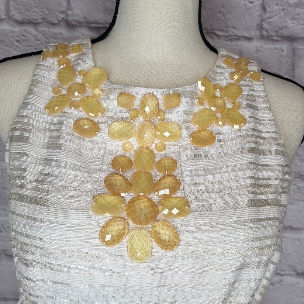 Eliza J Dress Cream Yellow Jeweled Scoop Necline Sleeveless Silk Women's Size M - Picture 5 of 15